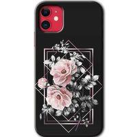iPhone 11 Kılıf HD Desen Baskılı Arka Kapak + Temperli Cam - Retro Çiçek 1