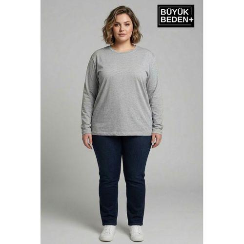 Kadın Büyük Beden 2 li Set Uzun Kollu 2 İplik Bisiklet Yaka Tişört SPR26BEA942+2