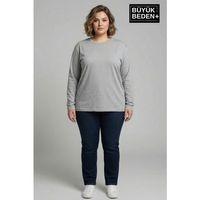 Kadın Büyük Beden Uzun Kollu 2 İplik Bisiklet Yaka Tişört