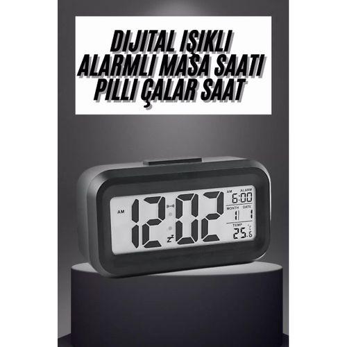 Gece Dijital Masa Saati Dijital Alarmlı Led Ekran Pilli Çalar Saat