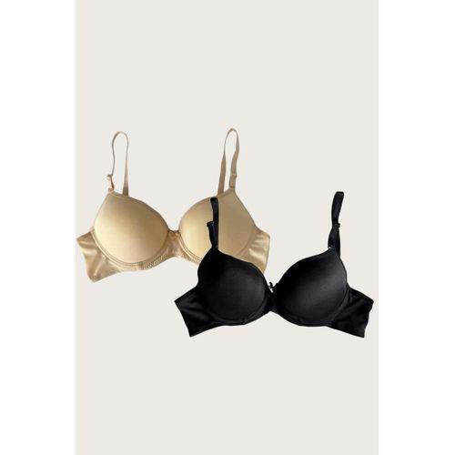 Ten-siyah 2'li Mikro Kumaş İçi Boş Balenli Günlük Desteksiz Sütyen