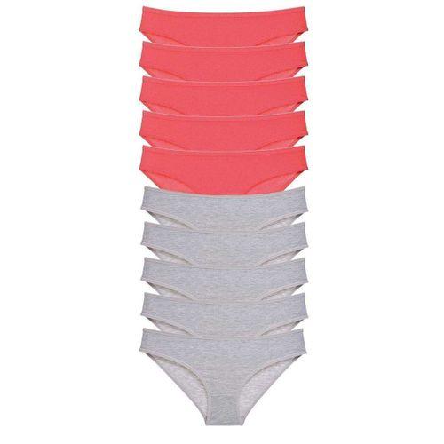 10 Adet Süper Eko Set Likralı Kadın Slip Külot Fuşya Gri