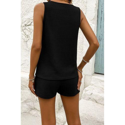 Kadın Askılı Kolsuz V Yakalı önden Düğmeli Bürümcük Bluz Ve Short Ikili Takım