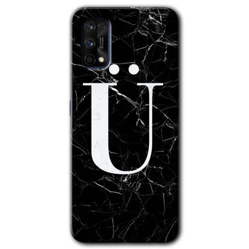 Realme 7 Pro Kılıf HD Desen Baskılı Arka Kapak - Siyah Mermer Desenli Ü Harfi