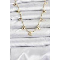 Pirinç Gold Renk Zirkon Taşlı Deniz Kabuğu Model Kadın Kolye - TJ-BKO10646