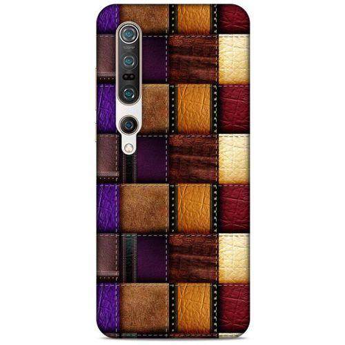 Xiaomi Mi 10 Pro Kılıf Patchwork (13) Silikon Kap Mor Turuncu
