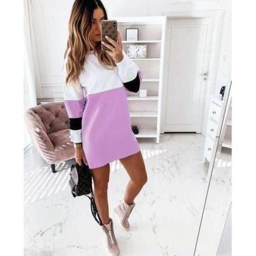 Lucky Life Kadın Uzun Kollu Bisiklet Yaka Iki Iplik Kumaş Mini Elbise