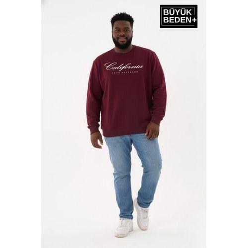 Erkek Büyük Beden El Yazılı California Baskılı Bisiklet Yaka Sweatshirt SPR26BSW956-7
