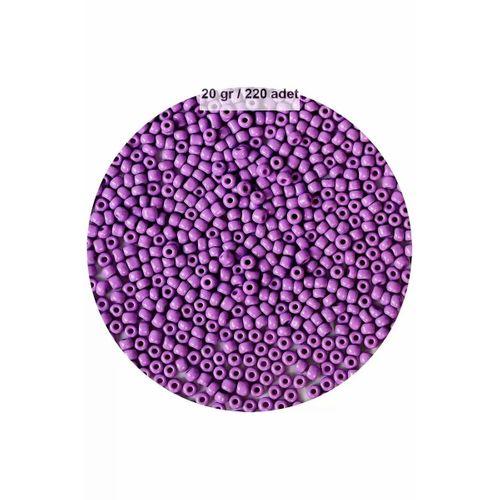 Mor Renk 4 mm Yaklaşık 220 adet/20 gram Cam Boncuk Oya Yazma Bileklik ve Kolye