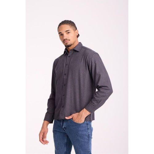 Jonas Ekose Küçük Kareli Relaxed Fit %100 Pamuklu Flanel Kumaş Erkek Gömlek - Kahve