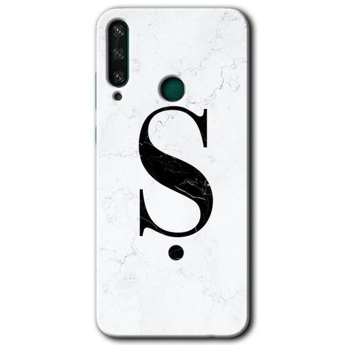 Huawei Y6P Kılıf Baskılı Kapak - Beyaz Mermer Desenli Ş Harfi +Tam Kaplayan Mat Seramik