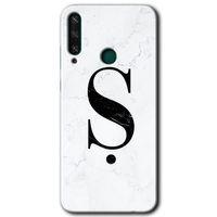 Huawei Y6P Kılıf Baskılı Kapak - Beyaz Mermer Desenli Ş Harfi +Tam Kaplayan Mat Seramik