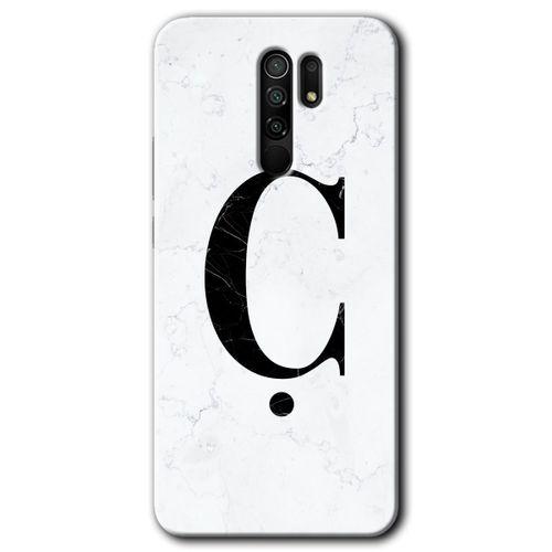 Xiaomi Redmi 9 HD Baskılı Kılıf + 9D Tam Ekran Koruyucu - Beyaz Mermer Desenli Ç Harfi