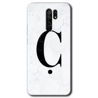 Xiaomi Redmi 9 HD Baskılı Kılıf + 9D Tam Ekran Koruyucu - Beyaz Mermer Desenli Ç Harfi