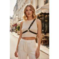 Siyah Kadın Kemer Metal Halka Detaylı Vücut Aksesuarı - Brf1183