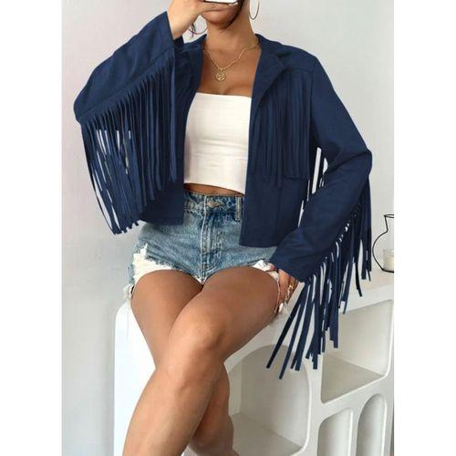 Kadın Uzun Kollu Yakalı Kısa Püsküllü Süet Ceket