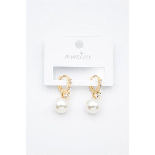 Taşlı İnci Küpe - Altın