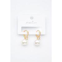 Taşlı İnci Küpe - Altın