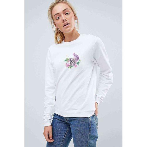 Watercolor Camera Baskılı Beyaz Kadın Sweatshirt