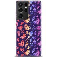 Samsung Galaxy S21 Ultra Kılıf HD Baskılı Kılıf - Renkli Kalpler + Tam Ekran Koruyucu