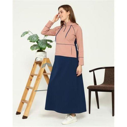Sıla Kapüşon Detaylı Çift Renk Sweat Elbise - 71042 - İndigo