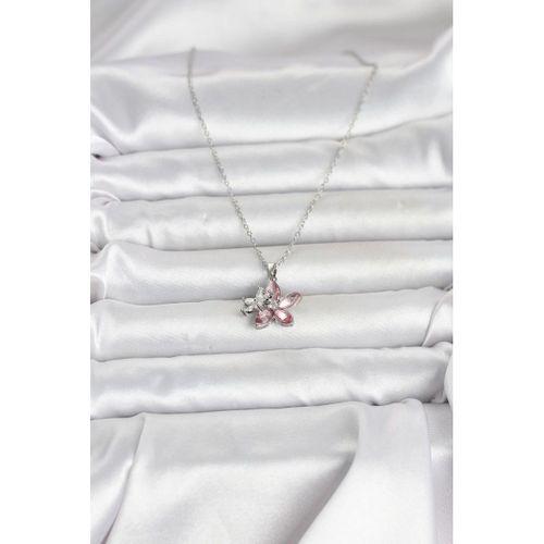 316L Çelik Zincir Gümüş Renk Pembe Lotus Model Kadın Kolye