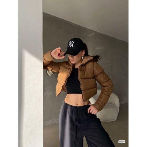 Kadın Kapüşon Detay Kısa şişme Mont