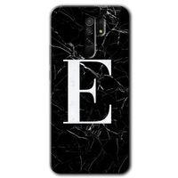 MRCİLETİSİM Xiaomi Redmi 9 Kılıf Baskılı Kapak - Siyah Mermer Desenli E Harfi + 5D Tam Kaplayan Cam