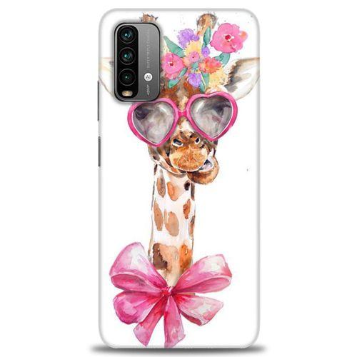 Xiaomi Redmi Note 9 4G Kılıf HD Baskılı Kılıf - Gözlüklü Zürafa + Tam Ekran Koruyucu