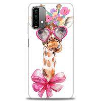 Xiaomi Redmi Note 9 4G Kılıf HD Baskılı Kılıf - Gözlüklü Zürafa + Tam Ekran Koruyucu