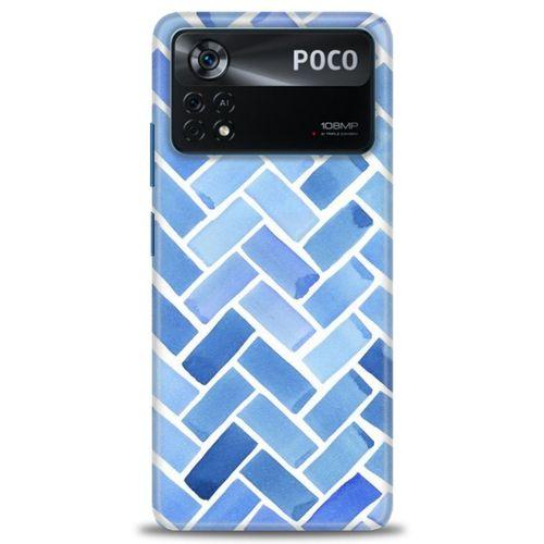 Xiaomi Poco X4 Pro 5G Kılıf HD Baskılı Kılıf - Mavi + Tam Ekran Koruyucu