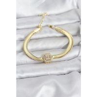 316L Çelik Gold Renk Baget Zirkon Taşlı Yılan Zincirli Kadın Bileklik