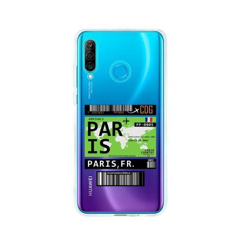 Huawei P30 Lite Paris Bilet Tasarımlı Premium Şeffaf Silikon Kılıf