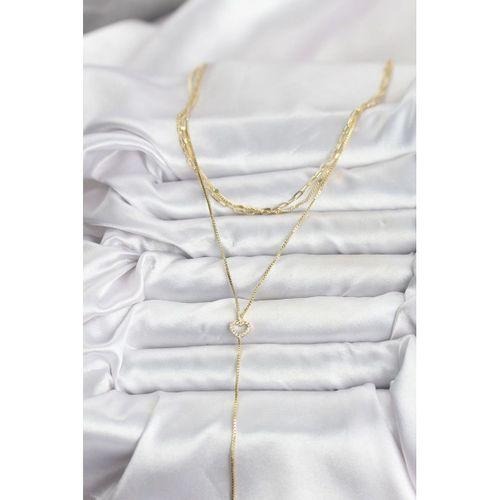 Pirinç Gold Renk Kalp Detaylı 3'lü Kombin Y Kadın Kolye