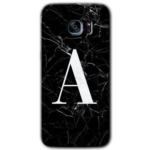 Galaxy S7 Edge Kılıf HD Desen Baskılı Arka Kapak - Siyah Mermer Desenli A Harfi + Kırılmaz Cam