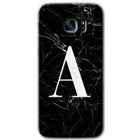 Galaxy S7 Edge Kılıf HD Desen Baskılı Arka Kapak - Siyah Mermer Desenli A Harfi + Kırılmaz Cam