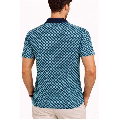 Erkek Pike Kumaş Polo Yaka Desenli Tişört Kısa Kol Yazlık T-Shirt - Turkuaz
