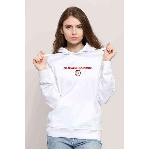 Altered Carbon Logo & Yazi Baskılı Beyaz Kadın Kapşonlu Sweatshirt