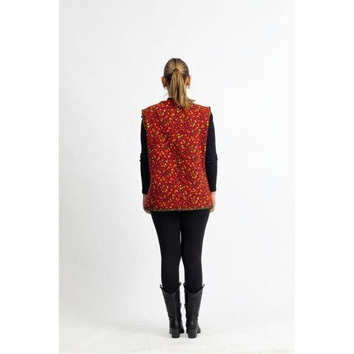 Kolsuz Meryem Çift Taraflı Cepli Pazen Kışlık Yelek Çiçek Siyah/Bordo ÇiçekSyh