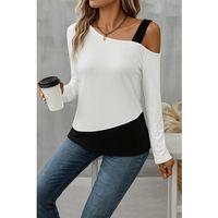 Kadın Tek Omuzu Açık Askılı çift Renkli Uzun Kollu Viskon Bluz