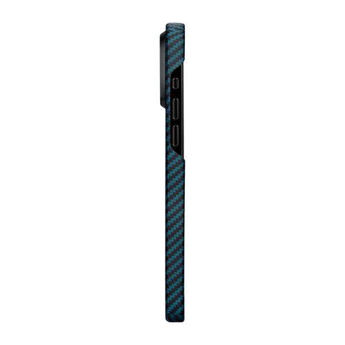 Apple iPhone 15 Pro Kılıf M-safe Şarj Özellikli 1500D Aramid Fiber Pitaka Ultra-Slim Classic Serisi Black-Blue Twill Kapak