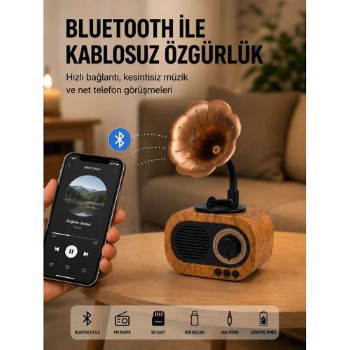 Mini Nostaljik Bluetooth Hoparlör Fm Radyo 8 Saat Batarya Yeni Nesil