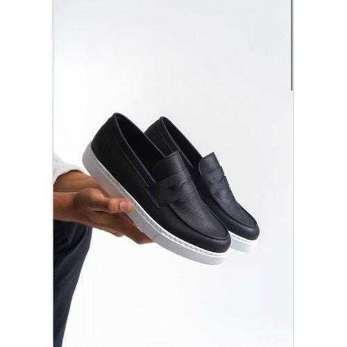 BA0580 Bağcıksız Kuşaklı Yüksek Siyah Beyaz Taban Erkek Ayakkabı