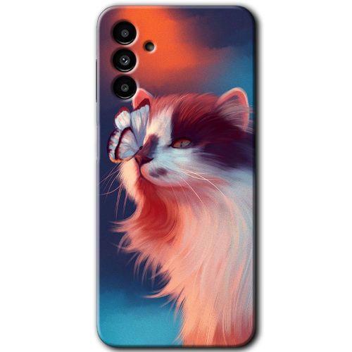MRCİLETİSİM Samsung Galaxy A13 5G Kılıf HD Desen Baskılı Arka Kapak + Temperli Cam - Cat Butterfly