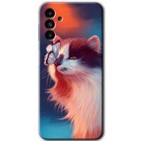MRCİLETİSİM Samsung Galaxy A13 5G Kılıf HD Desen Baskılı Arka Kapak + Temperli Cam - Cat Butterfly