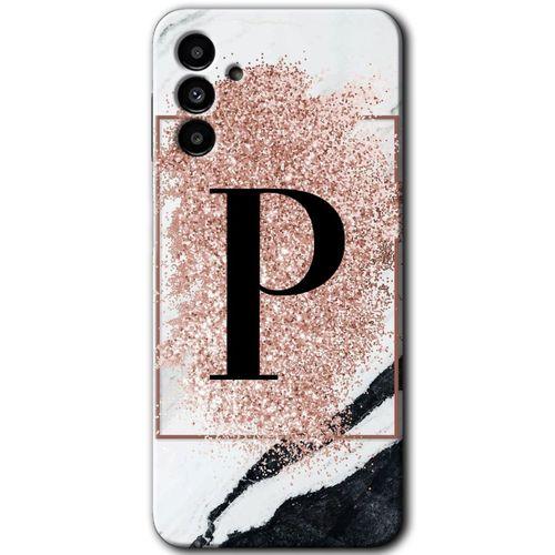 Samsung Galaxy A13 5G HD Baskılı Kılıf + 9D Tam Ekran Koruyucu-Pembe Mermer Desenli P Harfi