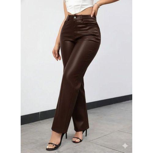 Kadın Yüksek Bel Cepli Deri Pantolon