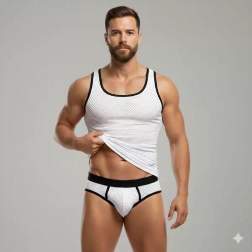 Beyaz Delikli Kumaş Tank Top Slip Takımı