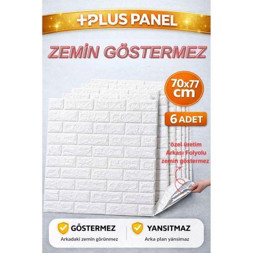 Zemin Göstermez 6 ADET 70x77 cm 2mm Kendinden Yapışkanlı Sünger Beyaz Tuğla Duvar Paneli Kağıdı Plus