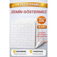 Zemin Göstermez 6 ADET 70x77 cm 2mm Kendinden Yapışkanlı Sünger Beyaz Tuğla Duvar Paneli Kağıdı Plus